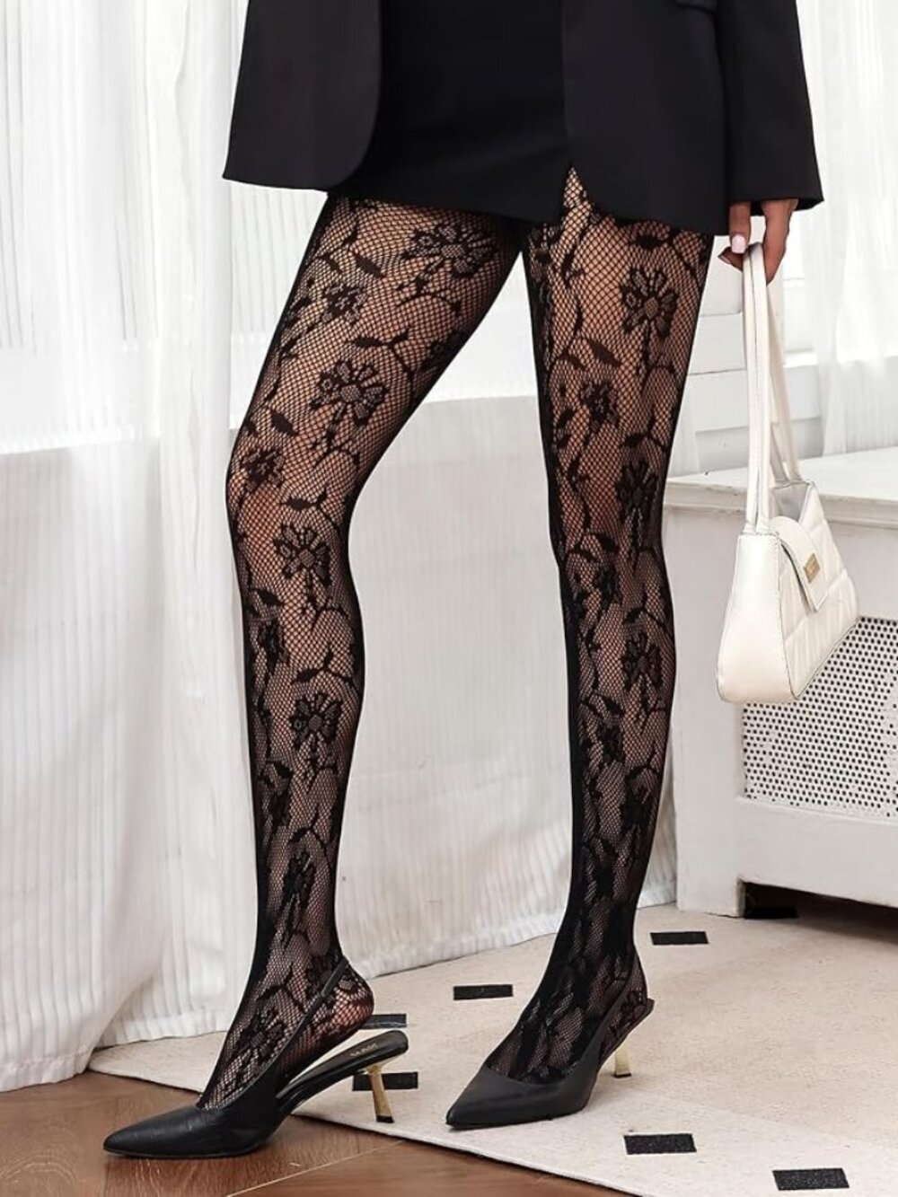 Lace Patterned Fishnet Stockings - Picture 7 of 7